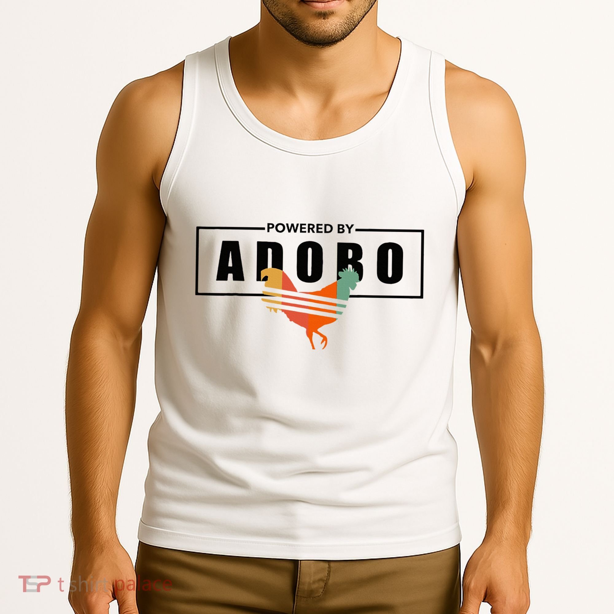 Powered By Adobo Chicken Retro Rooster Filipino Popular Food Tank Top