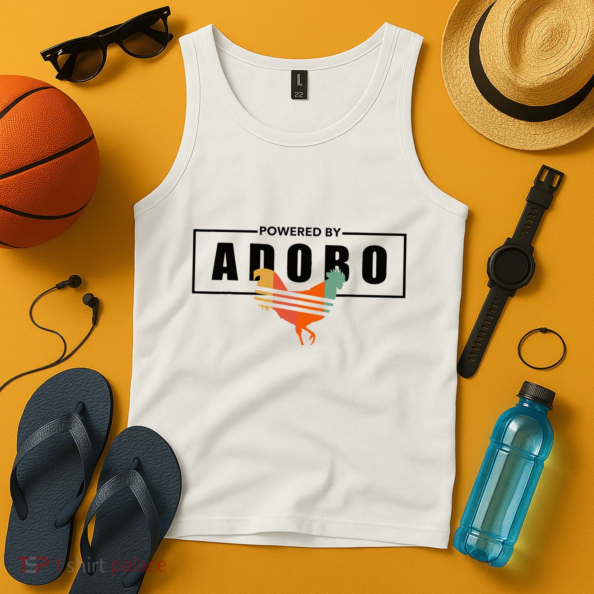 Powered By Adobo Chicken Retro Rooster Filipino Popular Food Tank Top