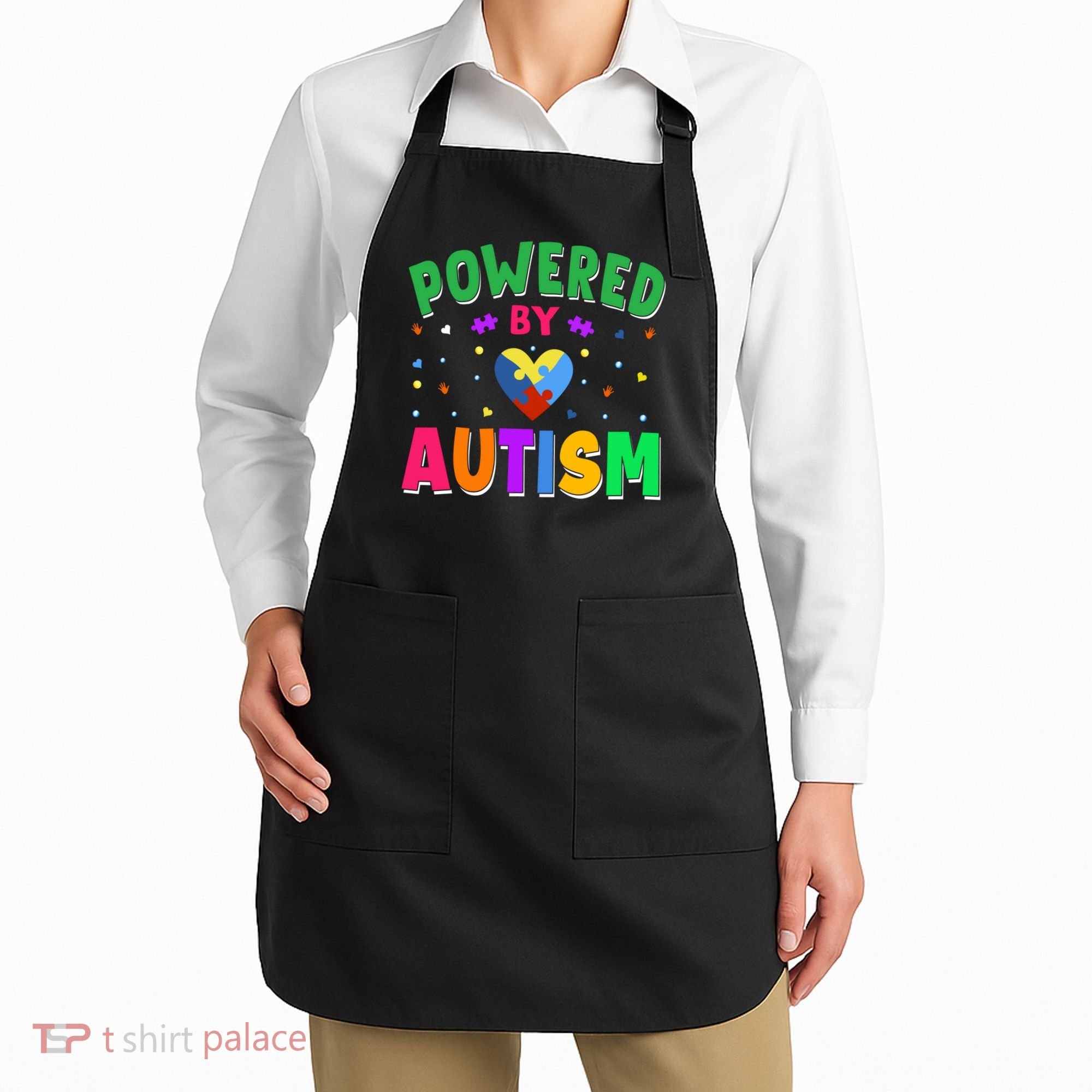 Powered By Autism Awareness Month Autism - Autism Funny Gift Apron