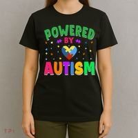 Powered By Autism Awareness Month Autism - Autism Funny Gift T-Shirt thumb 4