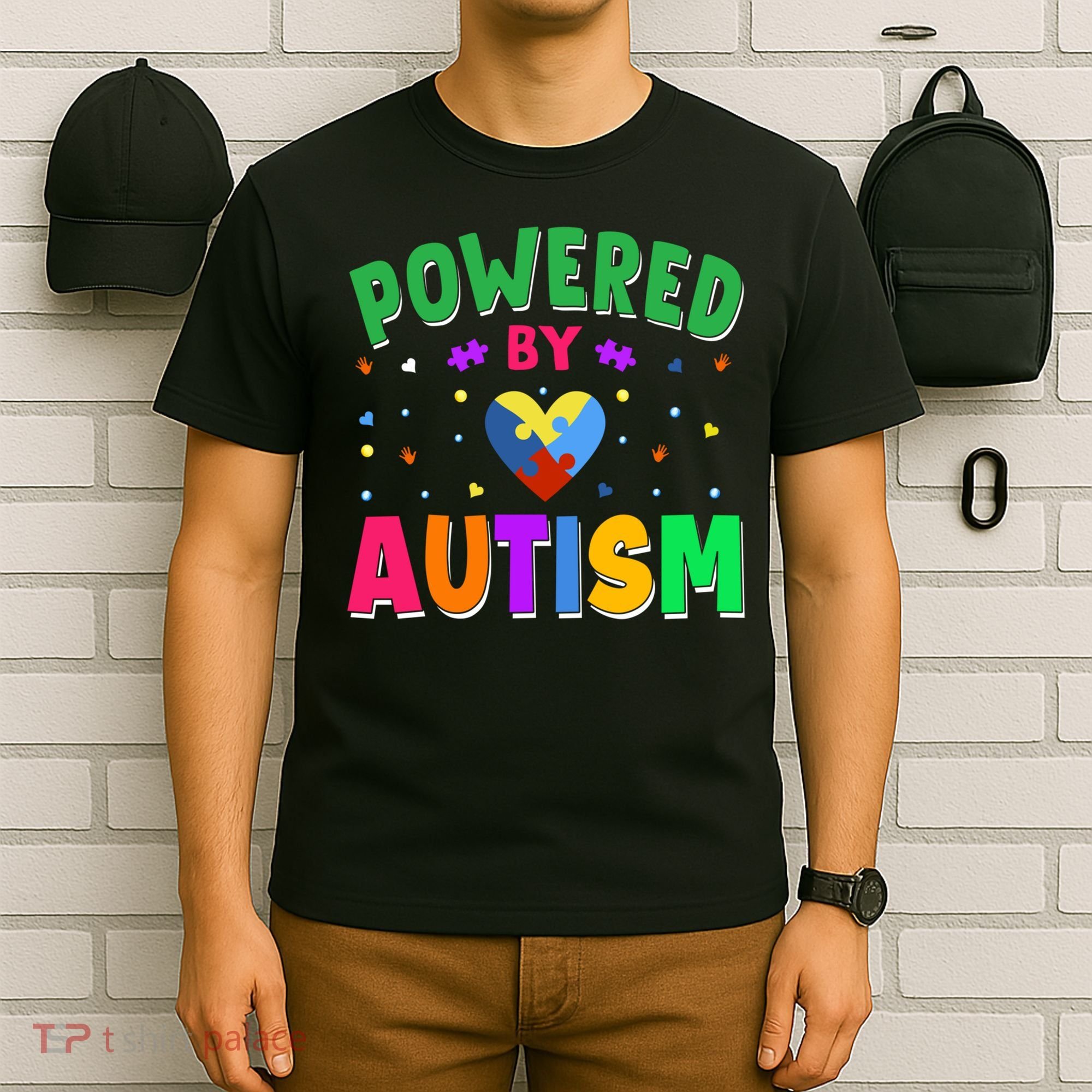 Powered By Autism Awareness Month Autism - Autism Funny Gift T-Shirt