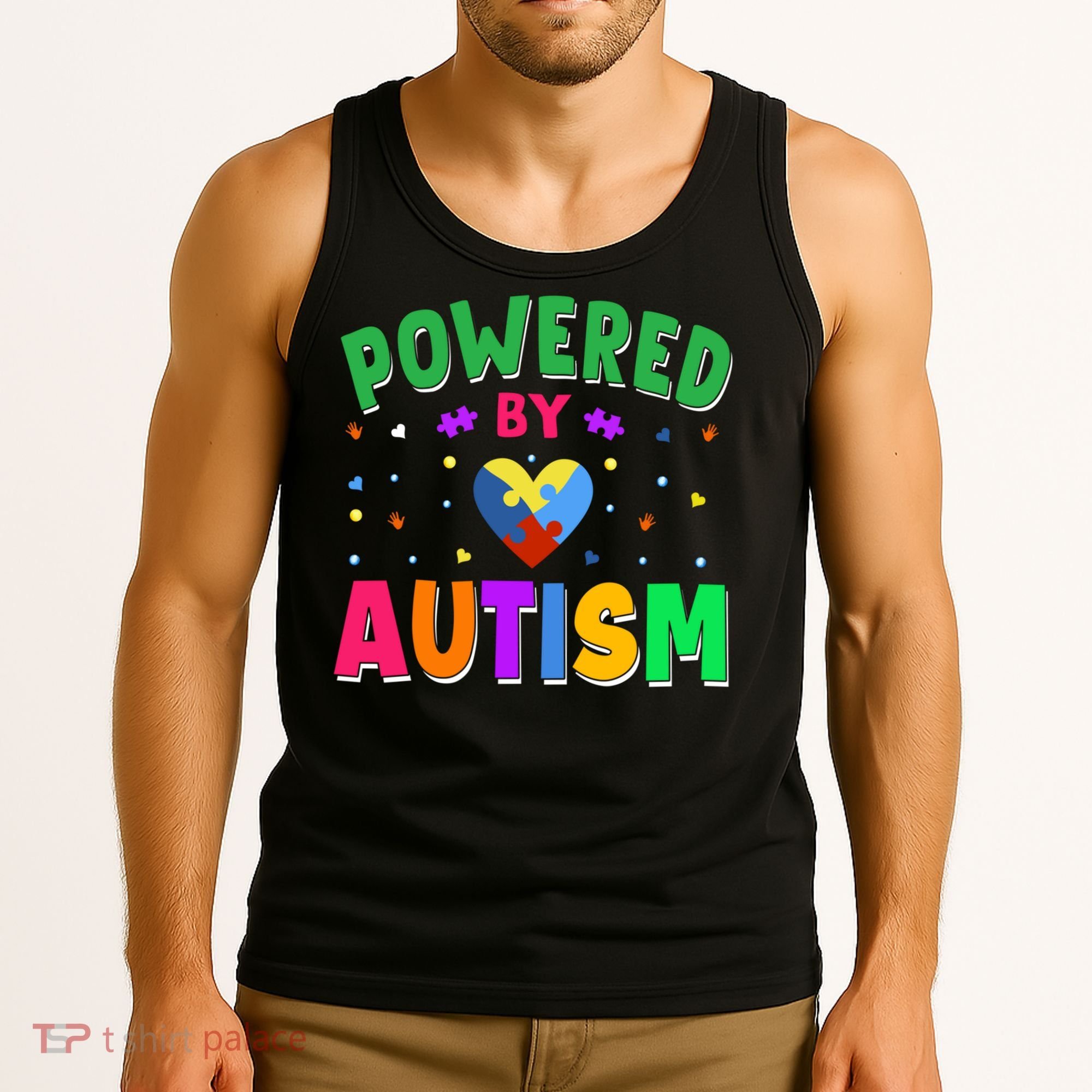 Powered By Autism Awareness Month Autism - Autism Funny Gift Tank Top