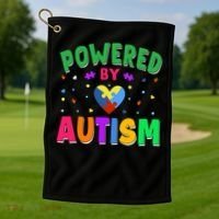 Powered By Autism Awareness Month Autism - Autism Funny Gift Golf Towel thumb 1
