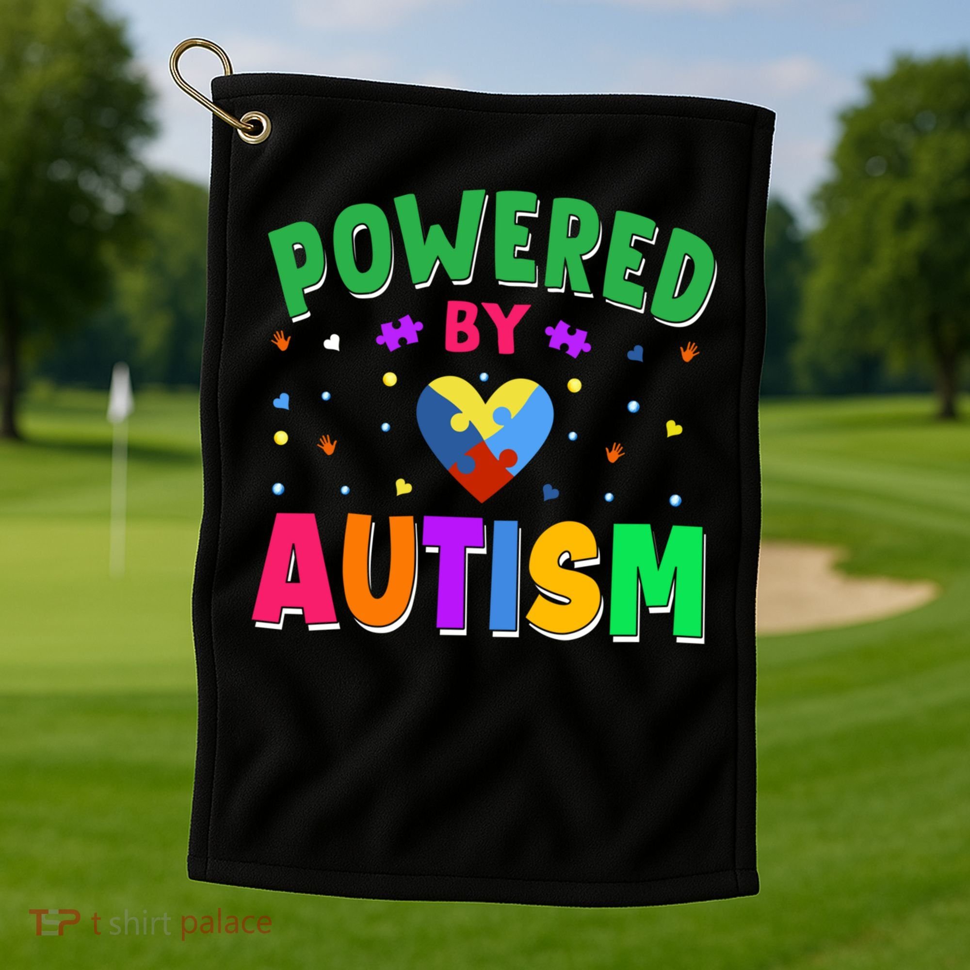 Powered By Autism Awareness Month Autism - Autism Funny Gift Golf Towel