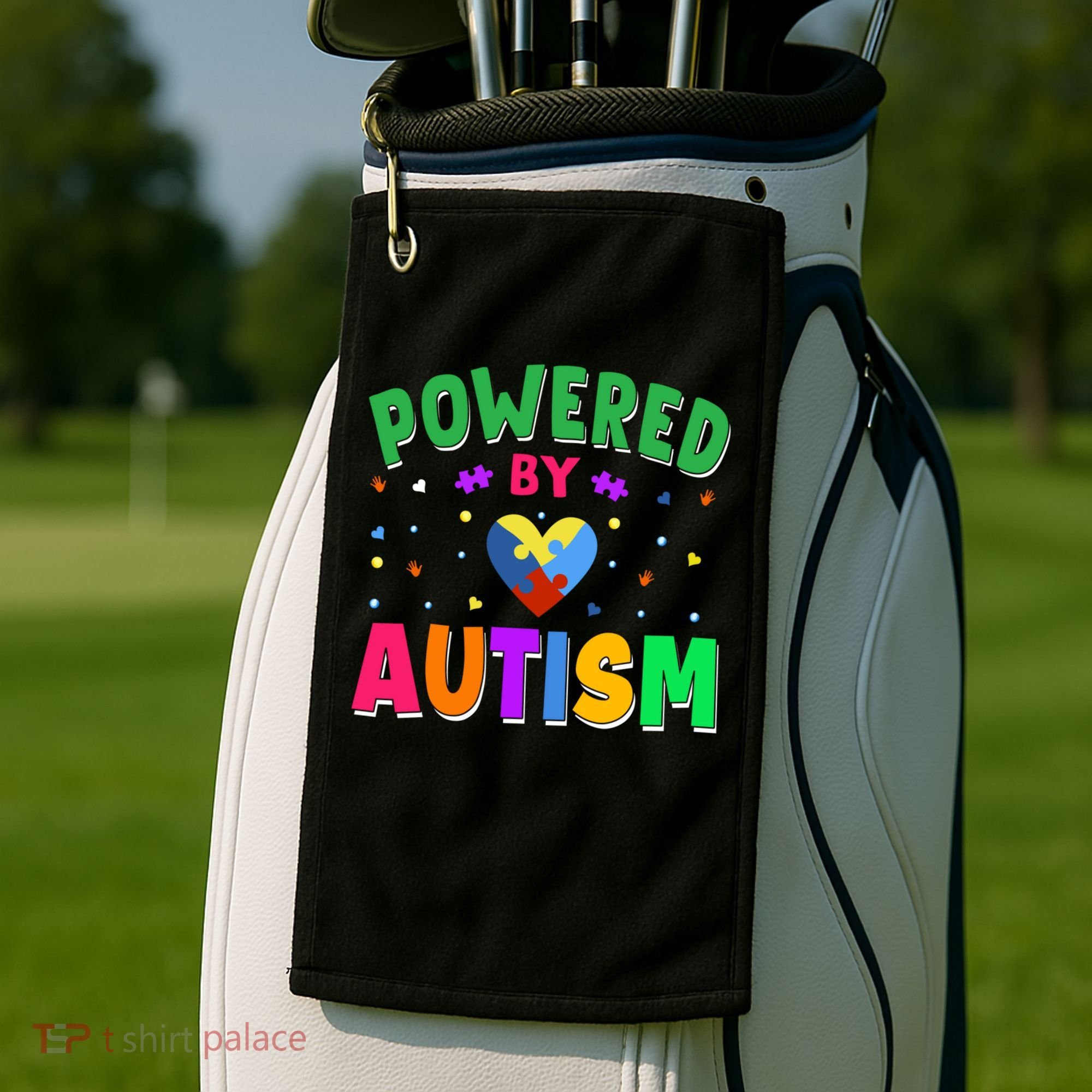 Powered By Autism Awareness Month Autism - Autism Funny Gift Golf Towel