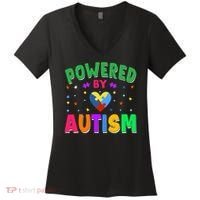Powered By Autism Awareness Month Autism - Autism Funny Gift Women's V-Neck T-Shirt thumb 0