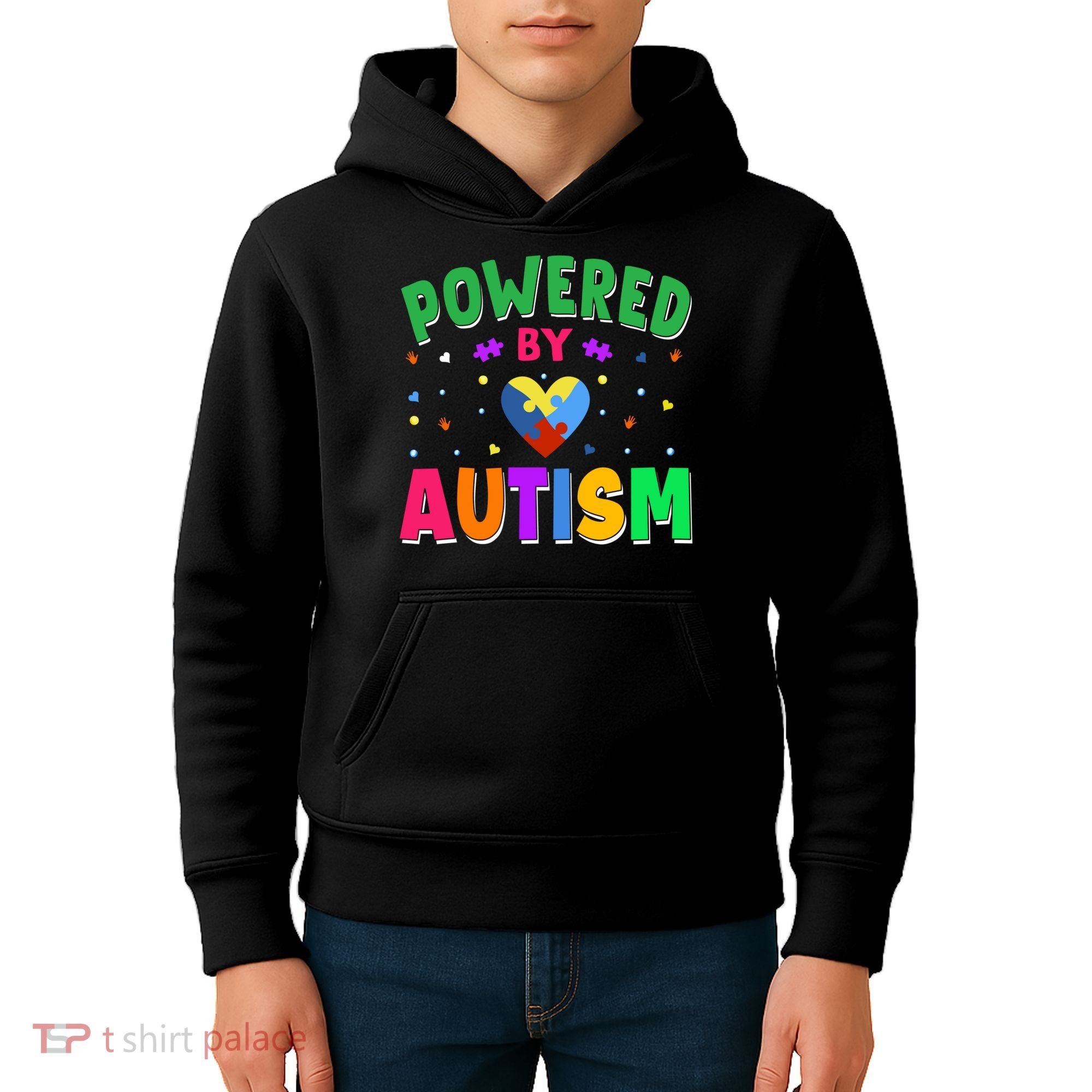 Powered By Autism Awareness Month Autism - Autism Funny Gift Kids Hoodie