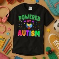 Powered By Autism Awareness Month Autism - Autism Funny Gift Kids T-Shirt thumb 3