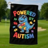 Powered By Autism For Autism Awareness Golf Towel thumb 1