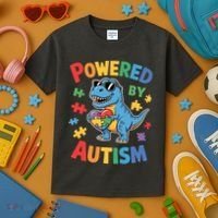 Powered By Autism For Autism Awareness Kids T-Shirt thumb 3