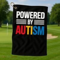 Powered By Autism For Autism Awareness Golf Towel thumb 1