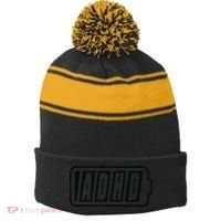 Powered By ADHD Stripe Pom Pom Beanie thumb 0