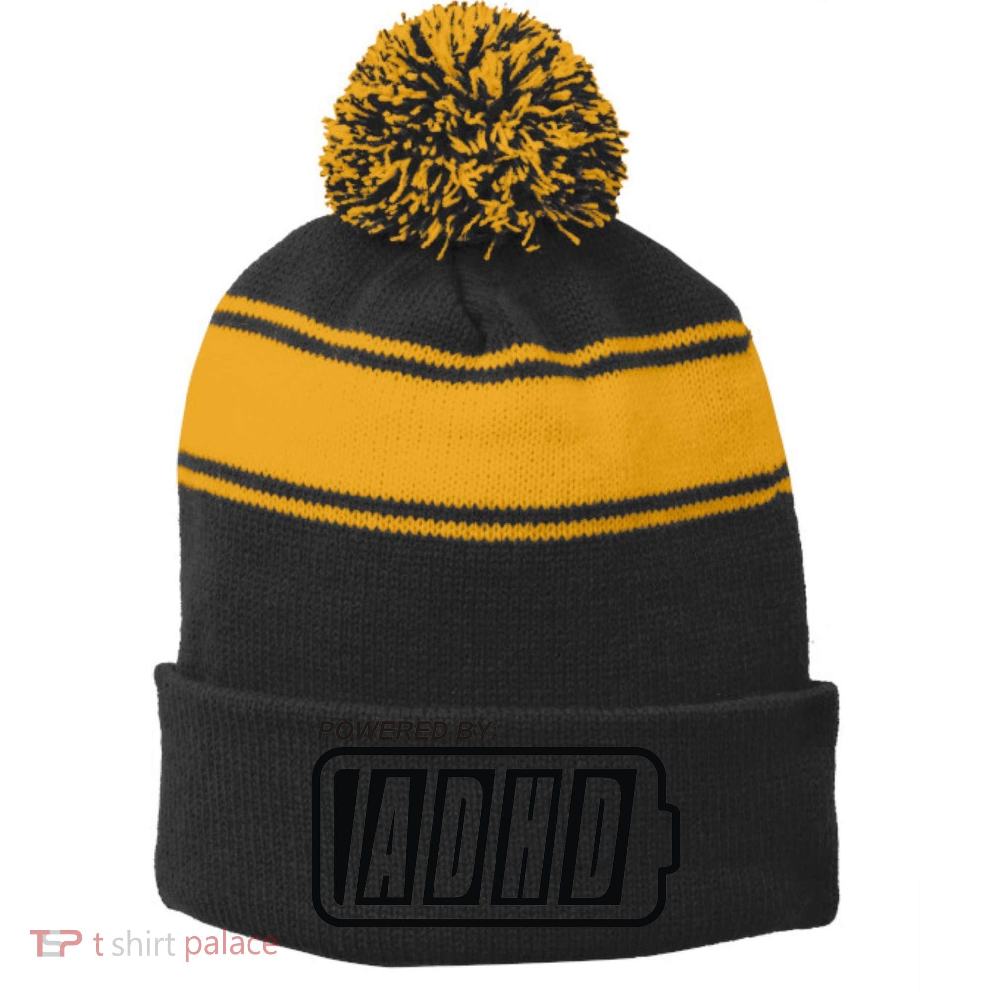 Powered By ADHD Stripe Pom Pom Beanie