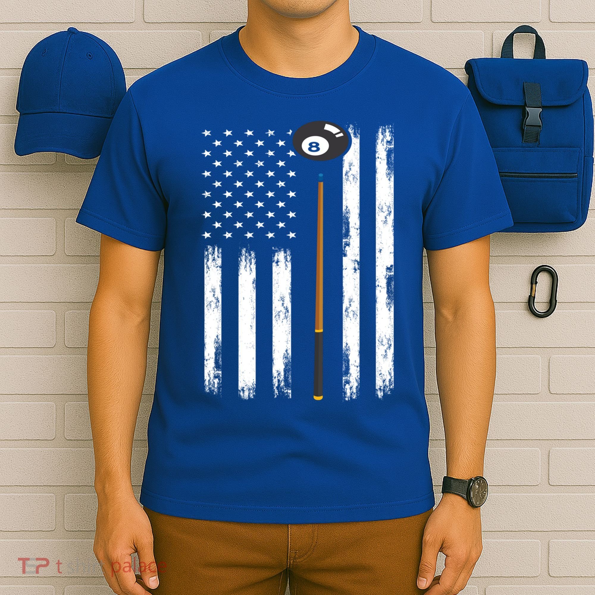 Patriotic Billiards American Flag Billiard Pool Player Gift T-Shirt