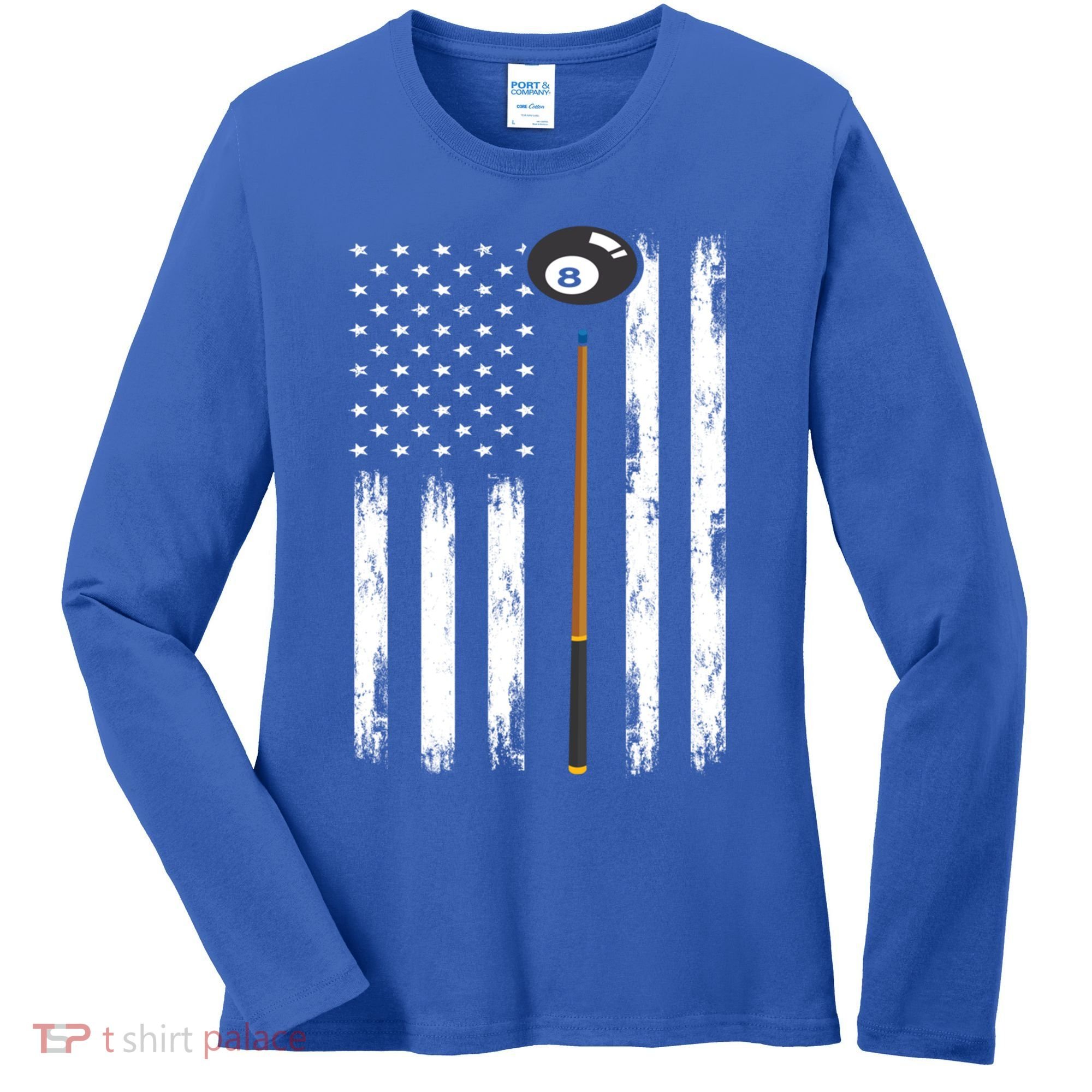 Patriotic Billiards American Flag Billiard Pool Player Gift Women's Long Sleeve Shirt