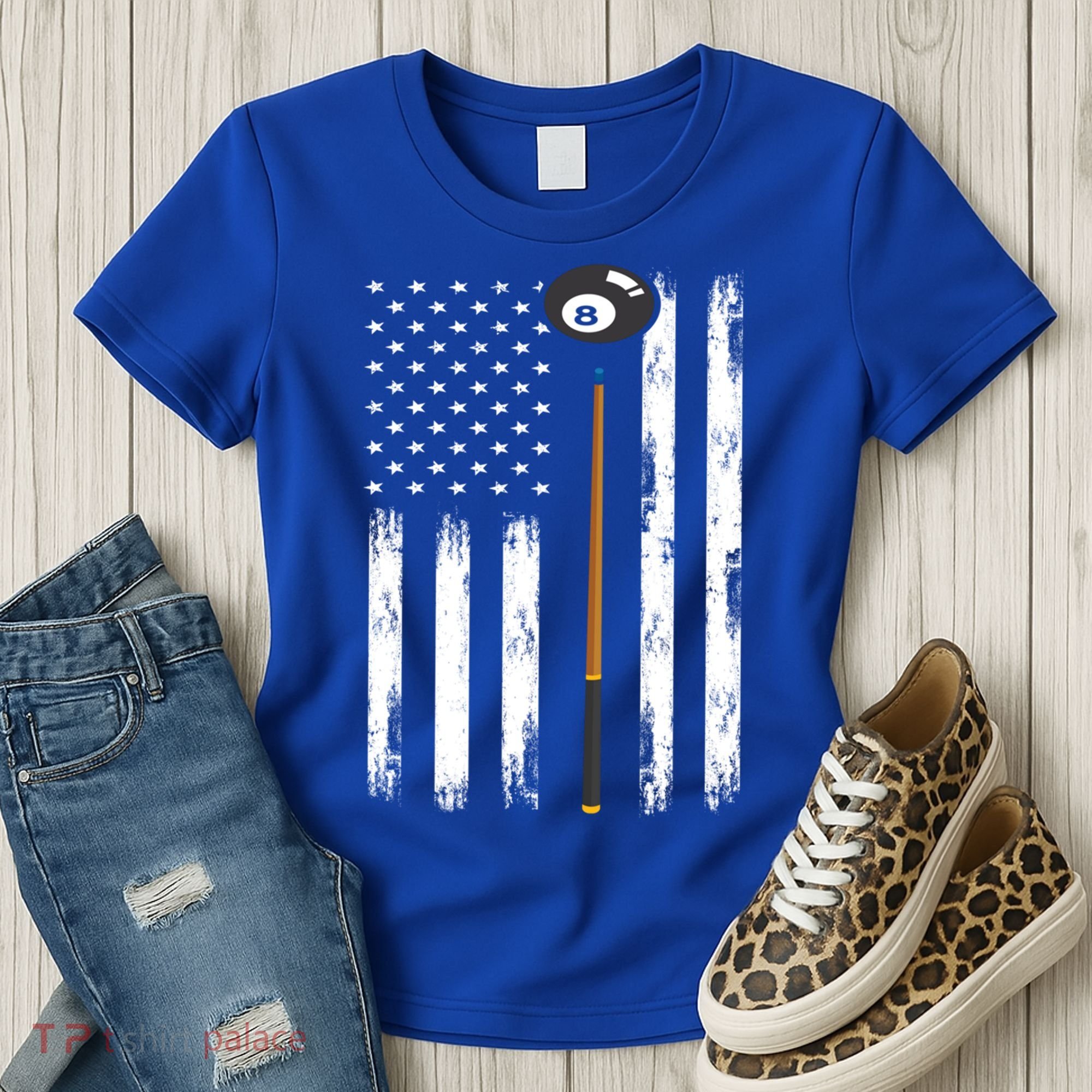 Patriotic Billiards American Flag Billiard Pool Player Gift Women's T-Shirt