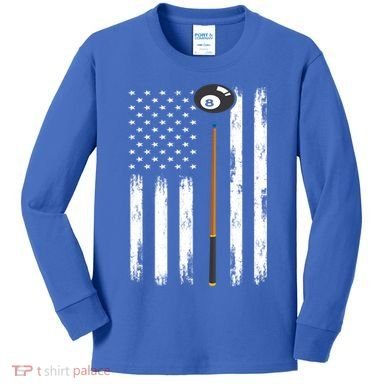 Patriotic Billiards American Flag Billiard Pool Player Gift Kids Long Sleeve Shirt