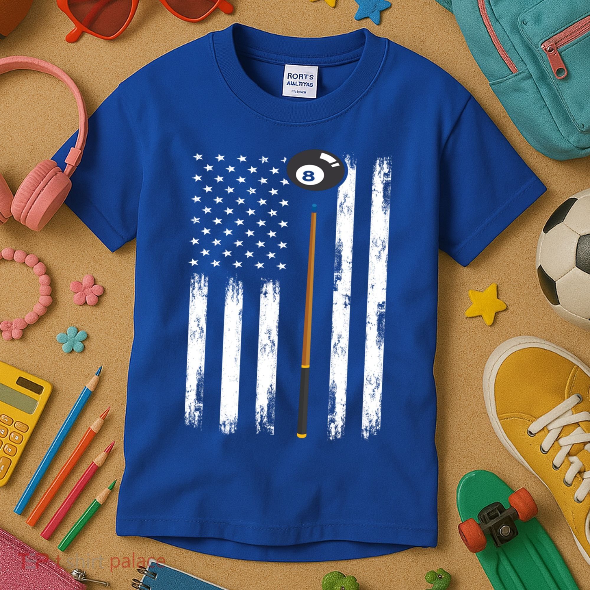 Patriotic Billiards American Flag Billiard Pool Player Gift Kids T-Shirt