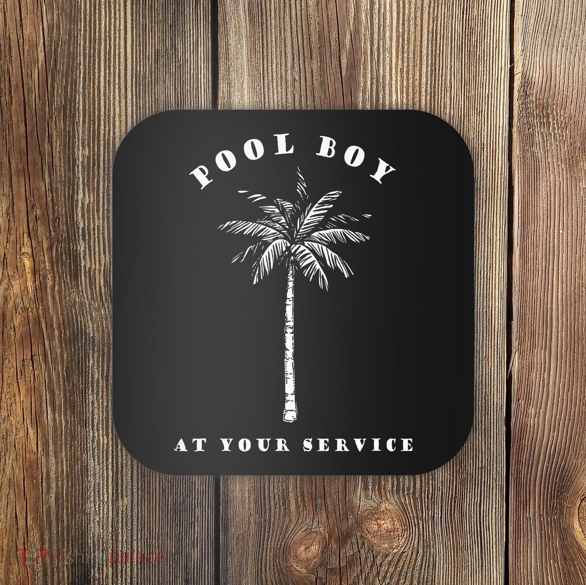 Pool Boy At Your Service Coconut Tree Funny Halloween Gift Coaster