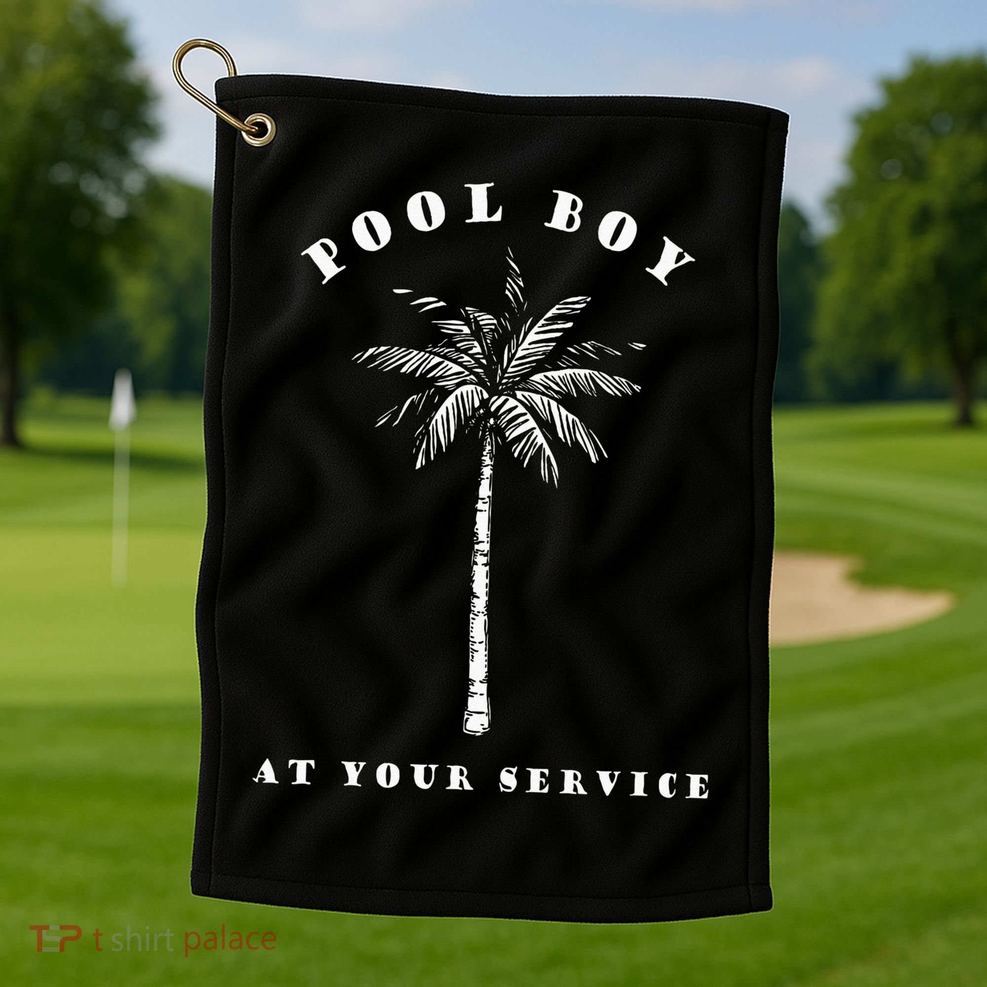 Pool Boy At Your Service Coconut Tree Funny Halloween Gift Golf Towel