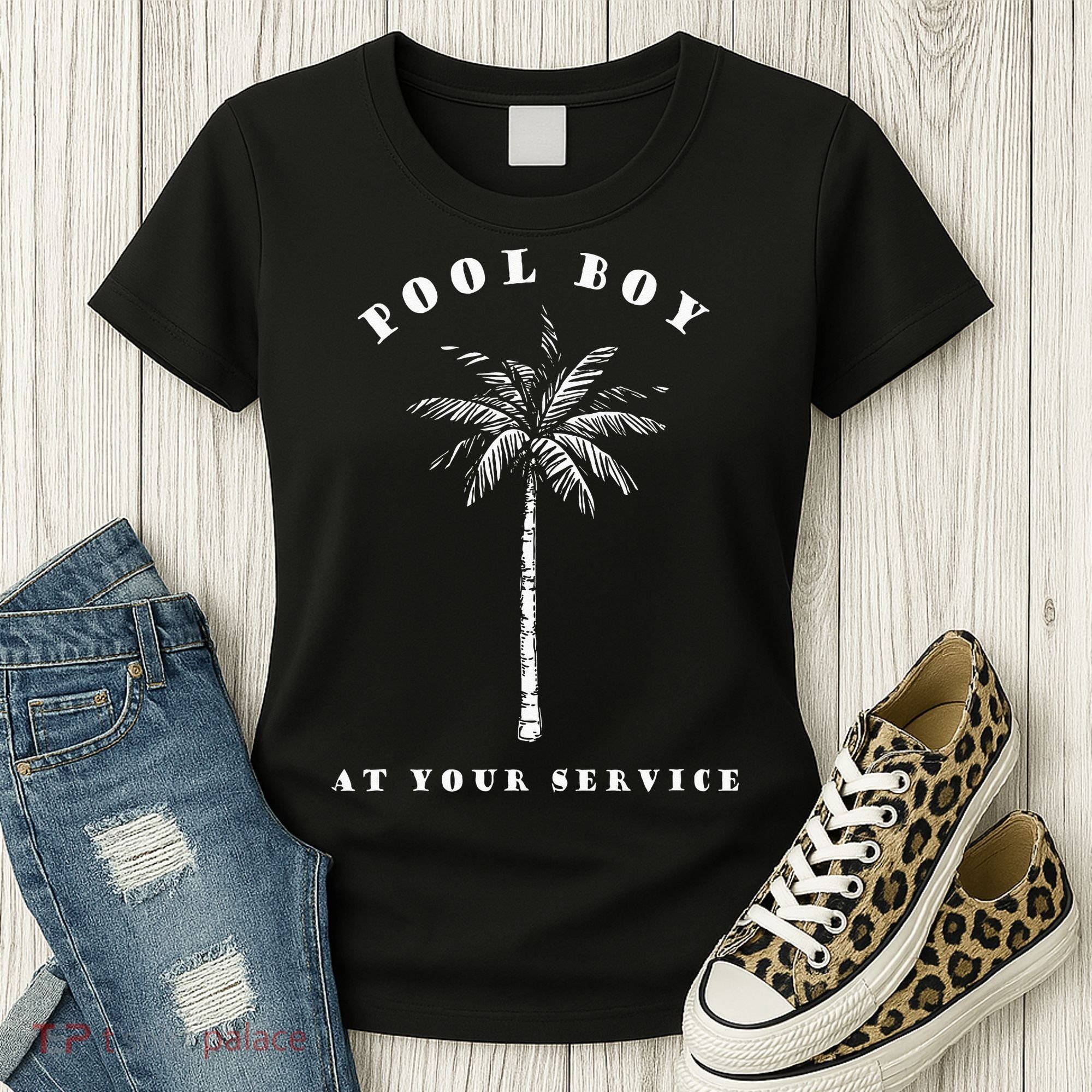 Pool Boy At Your Service Coconut Tree Funny Halloween Gift Women's T-Shirt