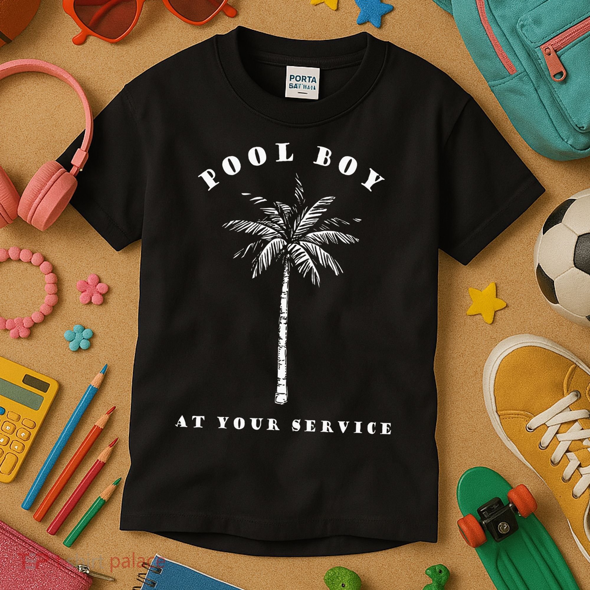 Pool Boy At Your Service Coconut Tree Funny Halloween Gift Kids T-Shirt