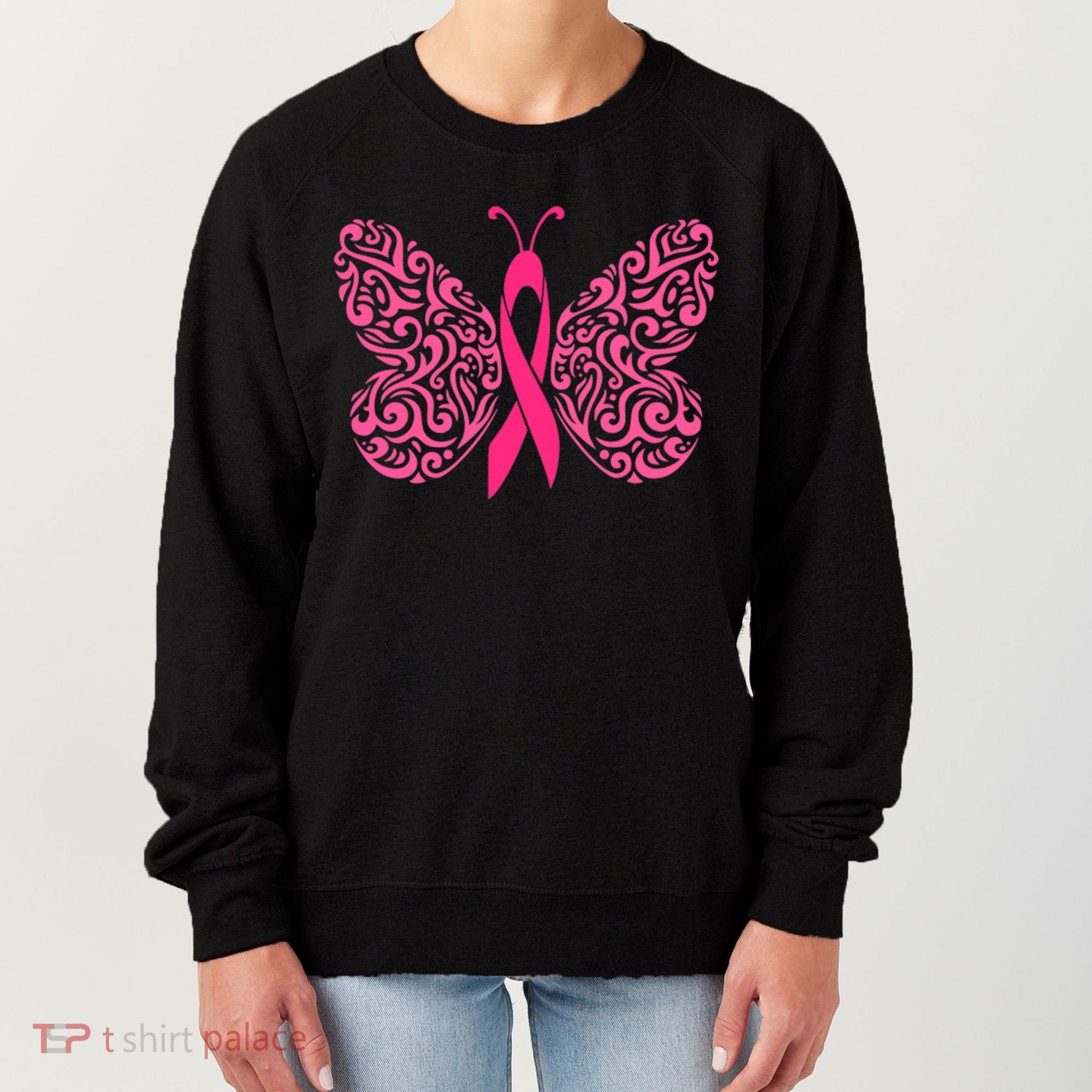 Pink Butterfly Breast Cancer Ribbon Women's Sweatshirt