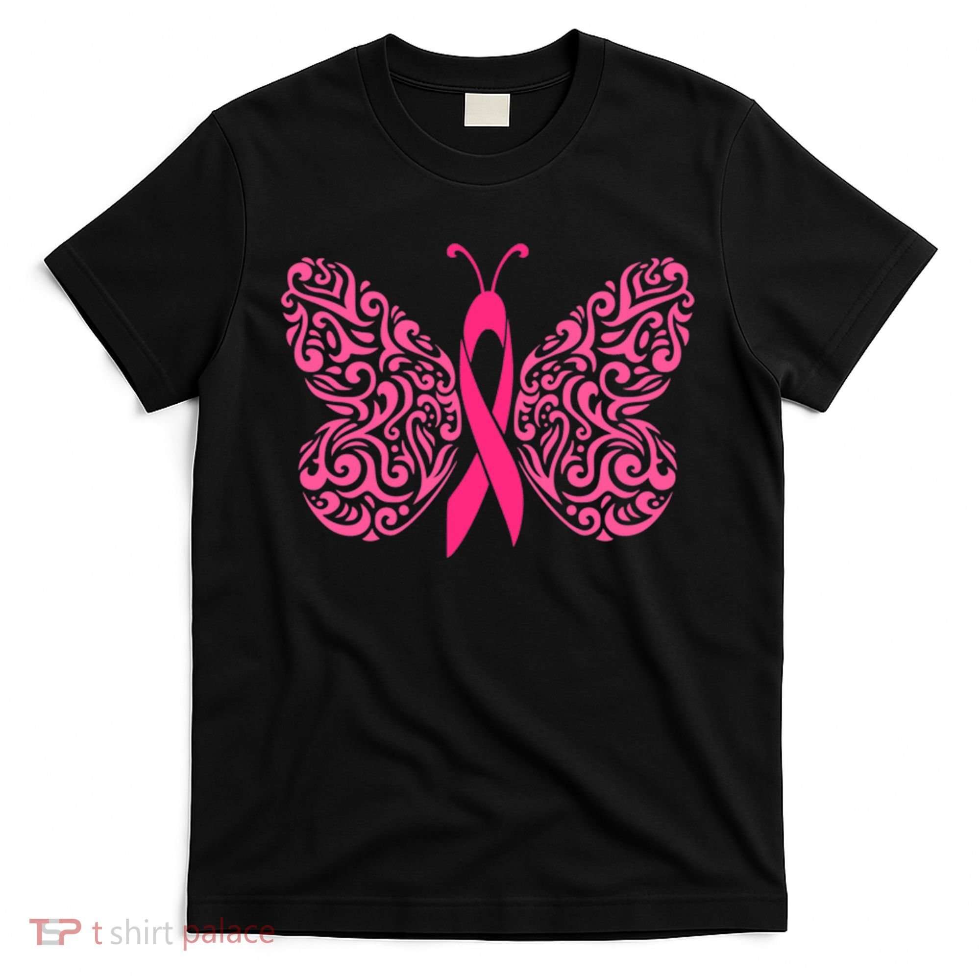 Pink Butterfly Breast Cancer Ribbon T-Shirt