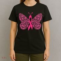 Pink Butterfly Breast Cancer Ribbon T-Shirt thumb 4