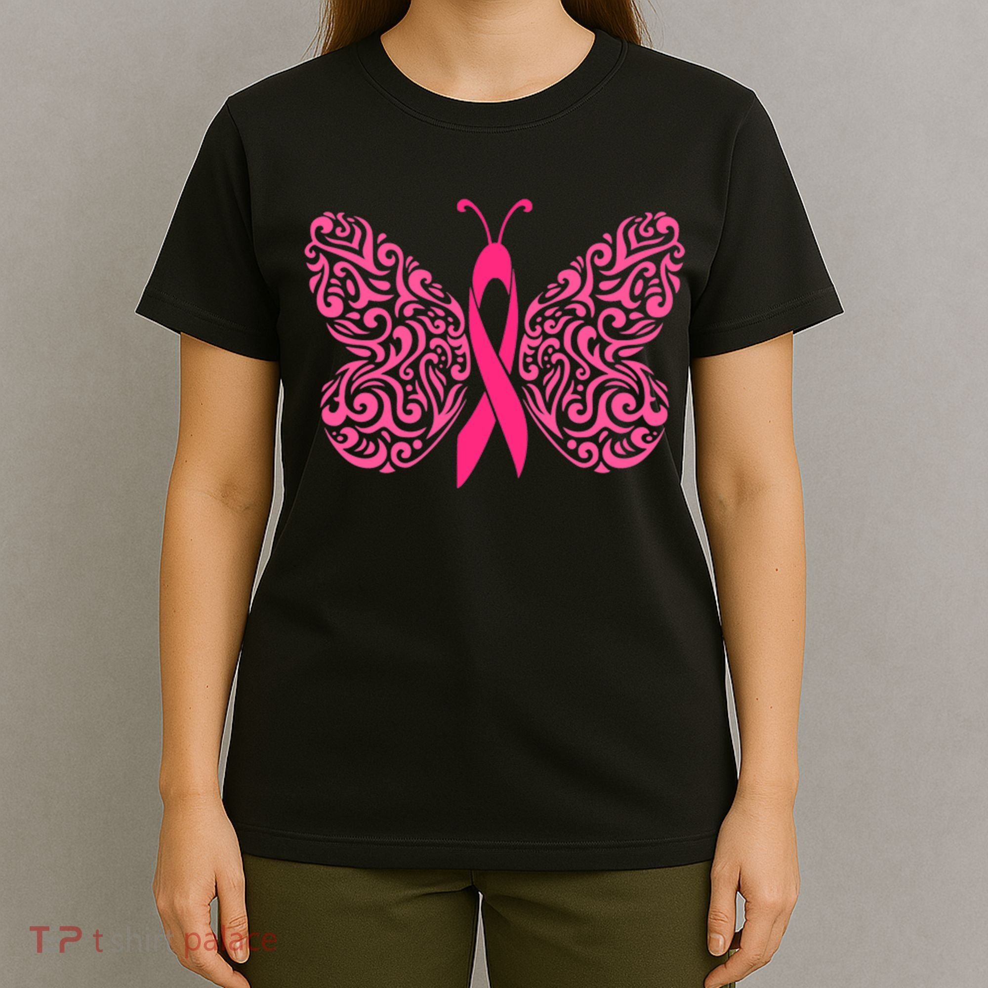 Pink Butterfly Breast Cancer Ribbon T-Shirt