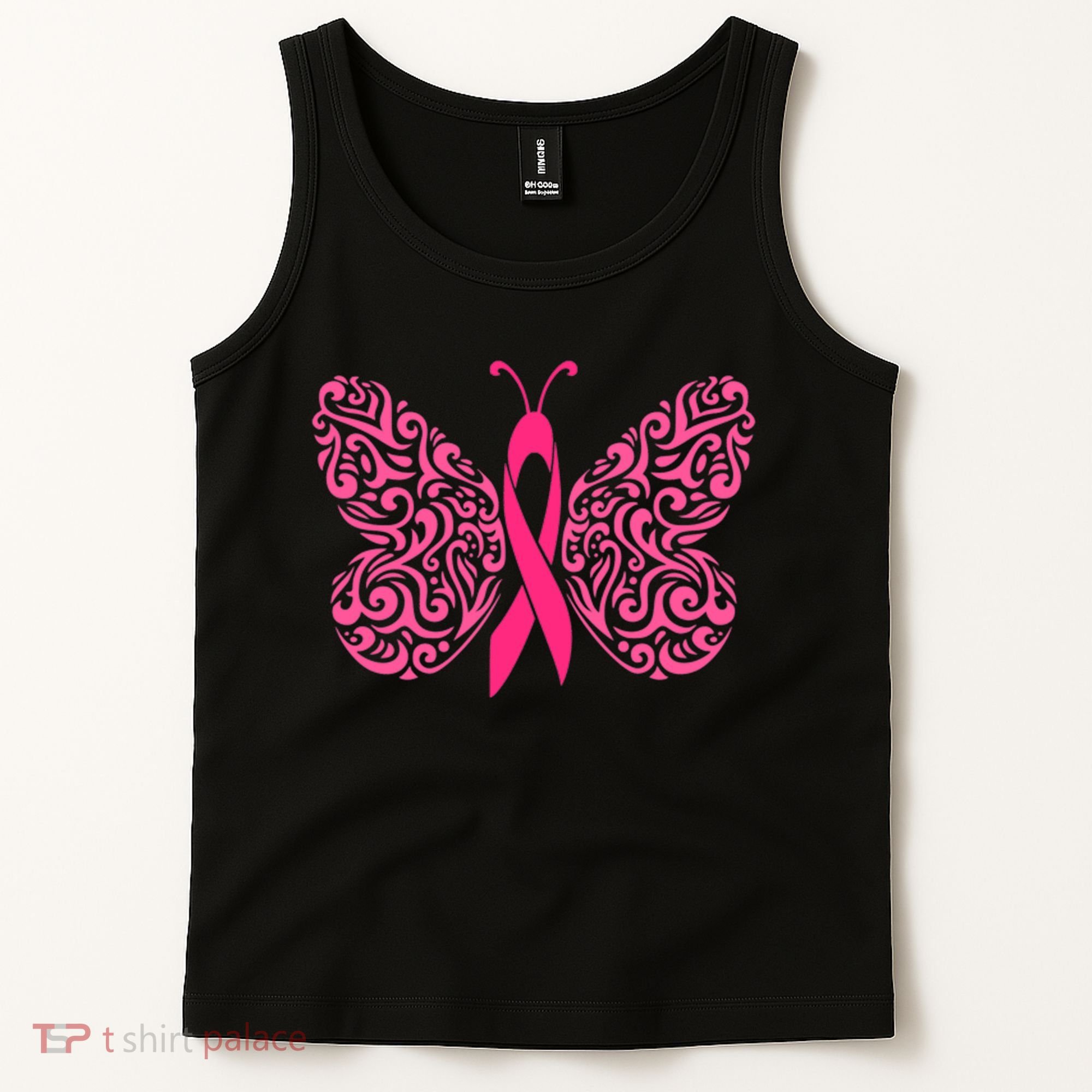 Pink Butterfly Breast Cancer Ribbon Tank Top