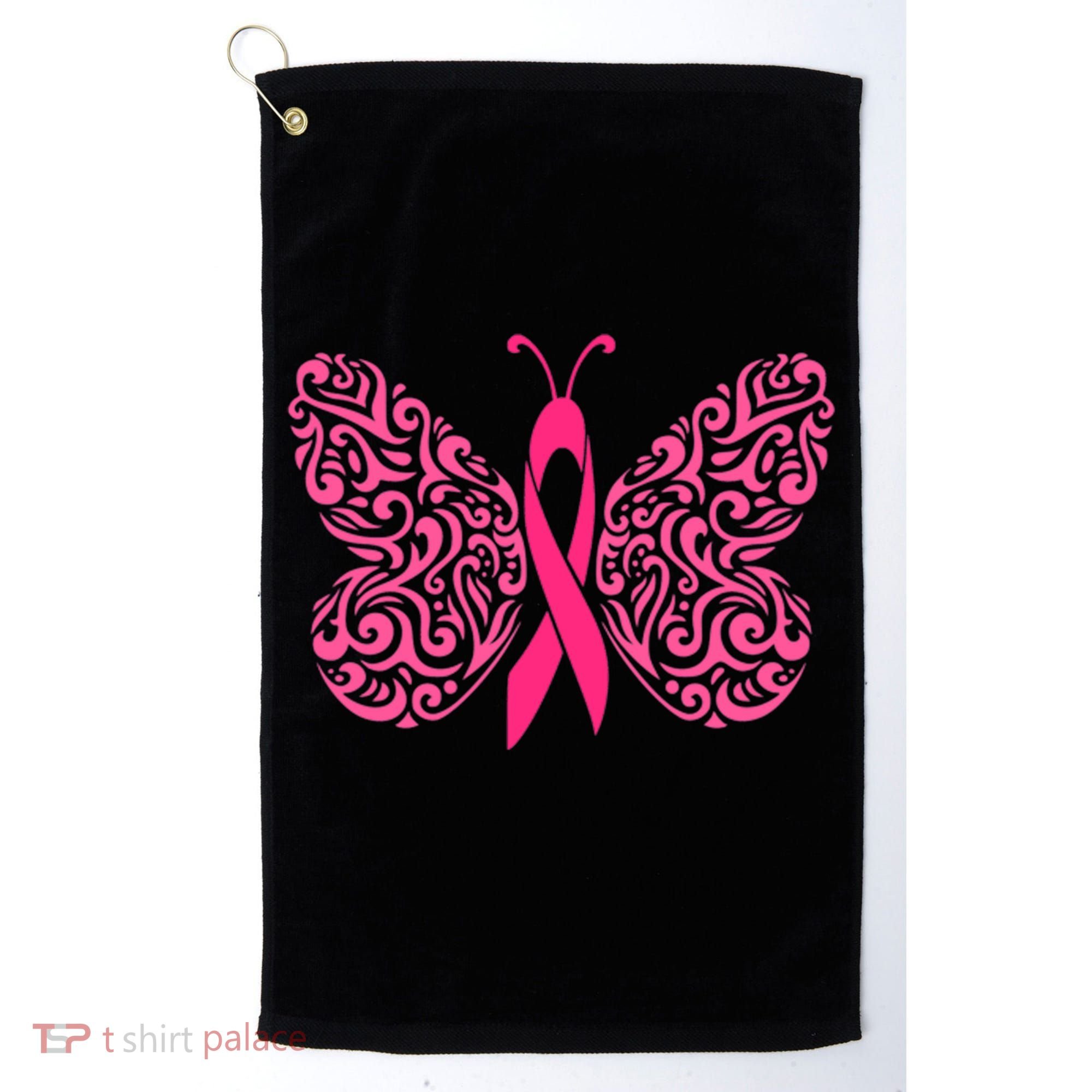 Pink Butterfly Breast Cancer Ribbon Golf Towel