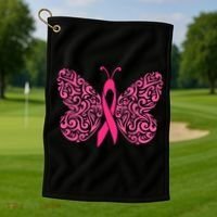 Pink Butterfly Breast Cancer Ribbon Golf Towel thumb 1