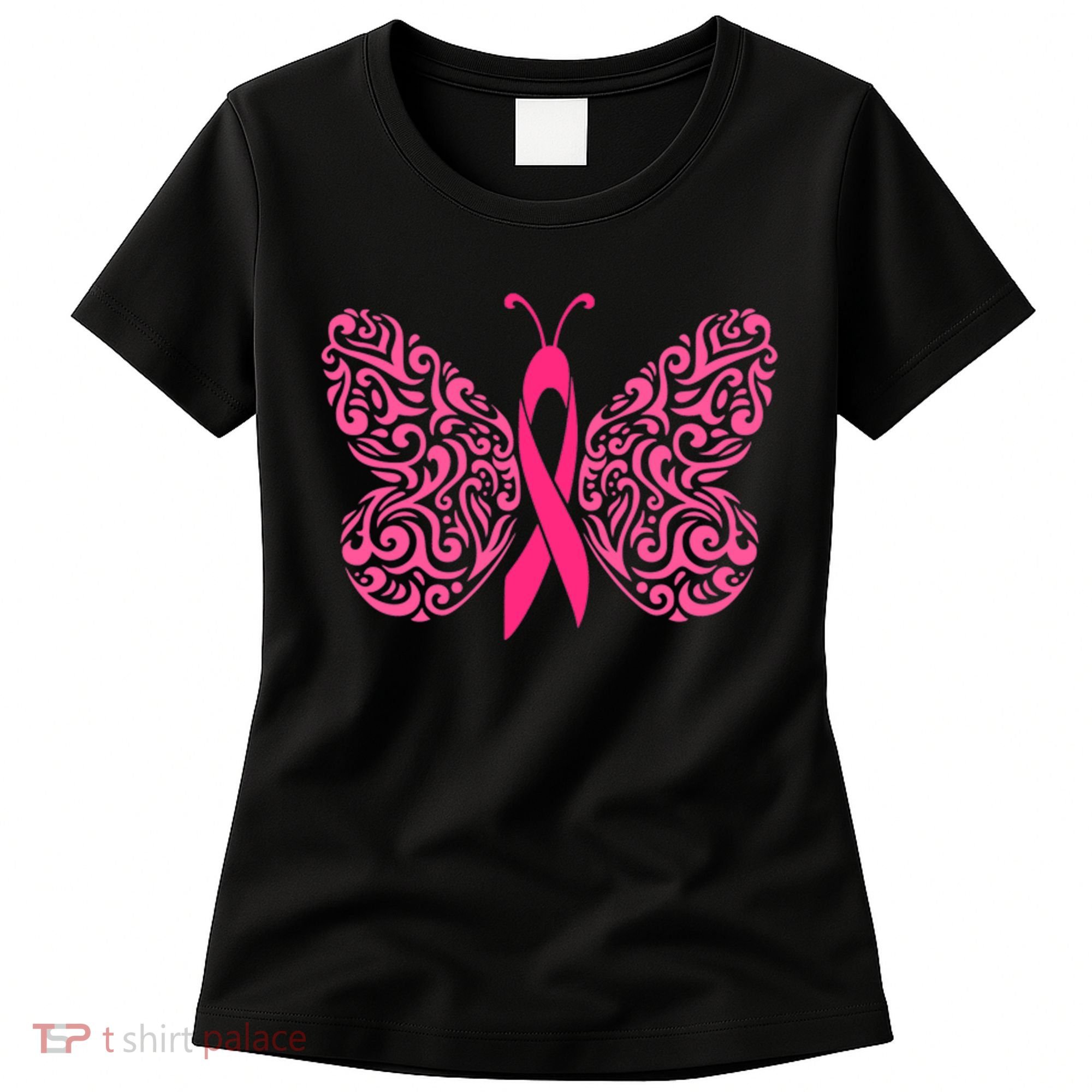 Pink Butterfly Breast Cancer Ribbon Women's T-Shirt
