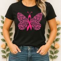Pink Butterfly Breast Cancer Ribbon Women's T-Shirt thumb 2