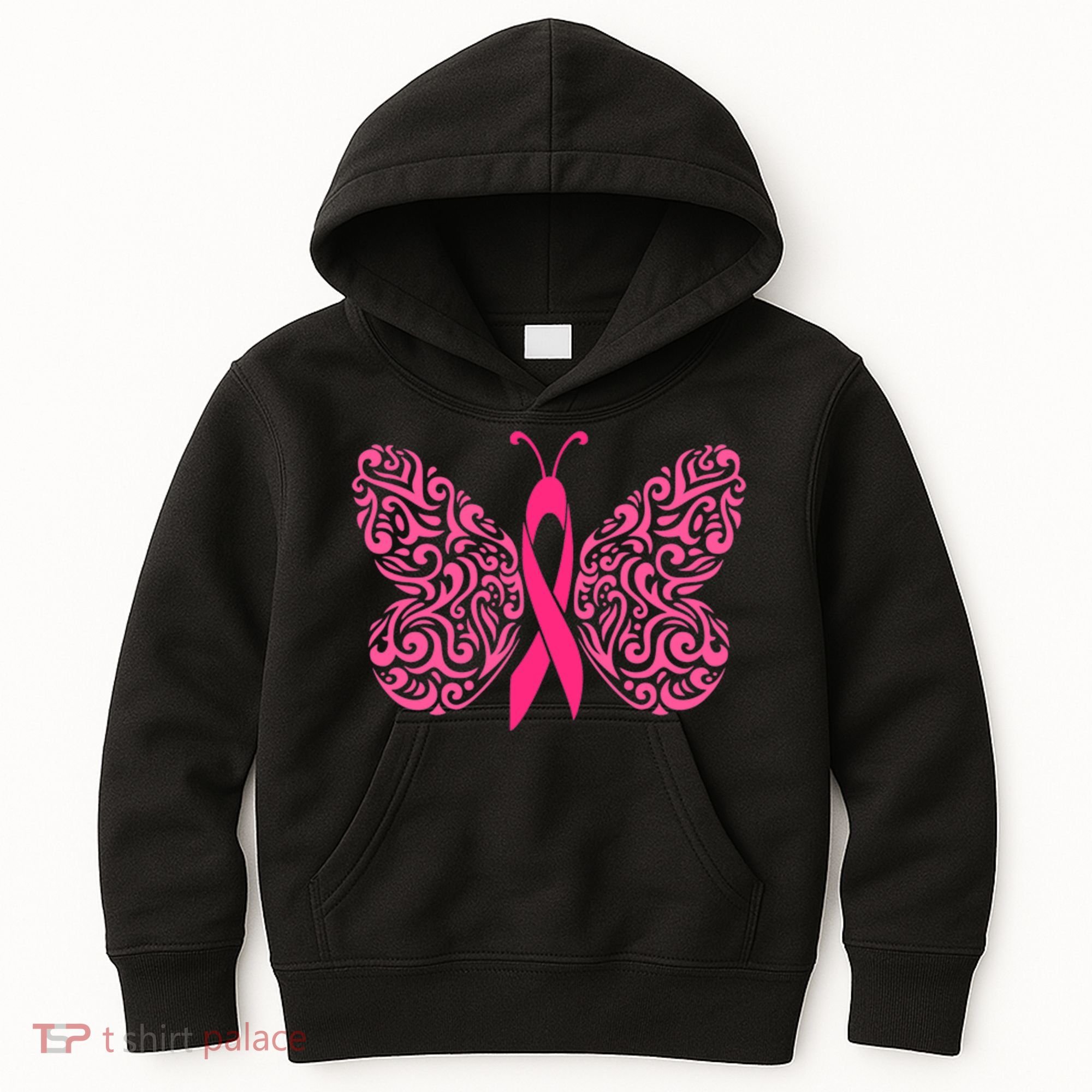 Pink Butterfly Breast Cancer Ribbon Kids Hoodie
