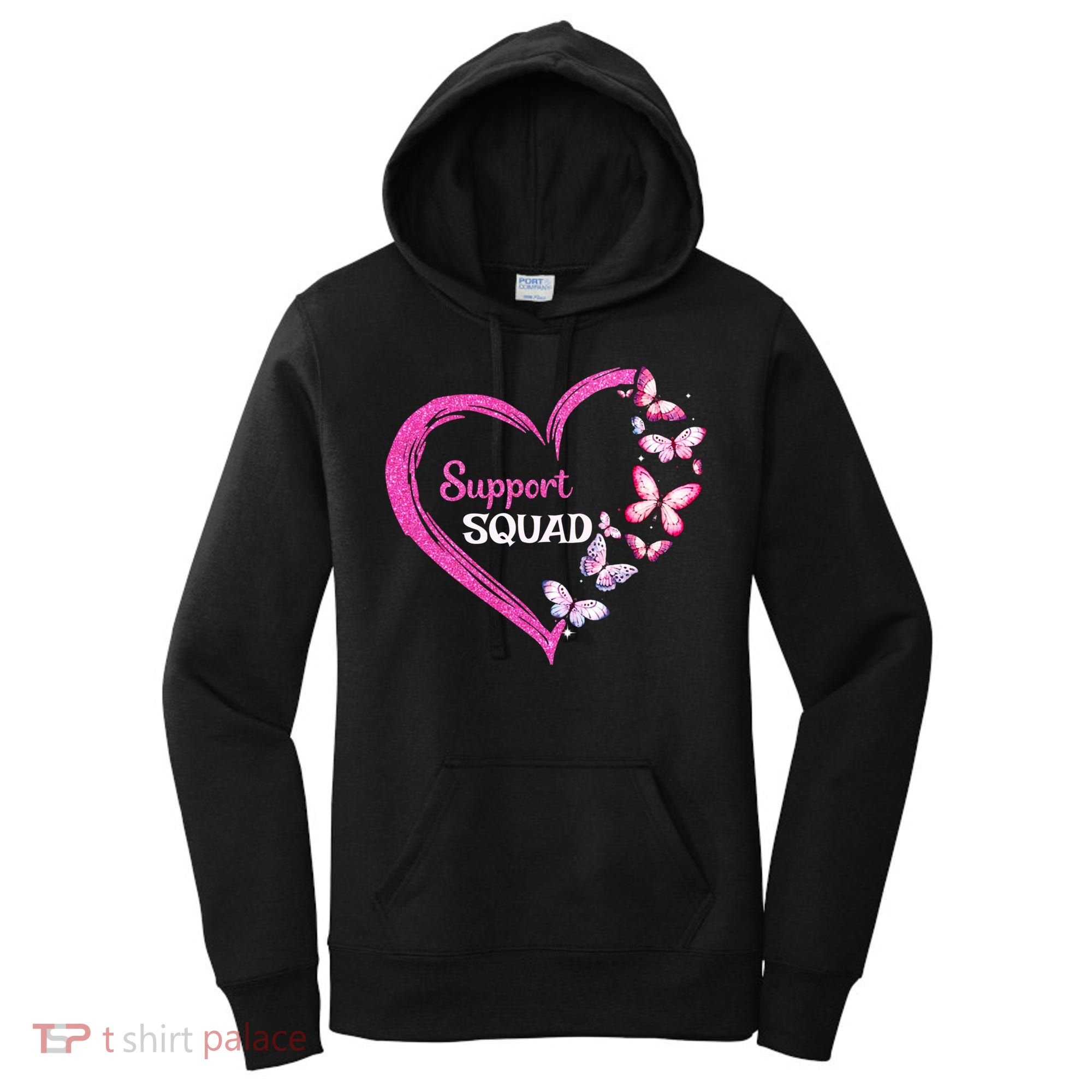 Pink Butterfly Breast Cancer Support Squad Pink Ribbon Funny Gift Women's Hoodie