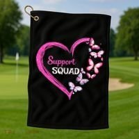 Pink Butterfly Breast Cancer Support Squad Pink Ribbon Funny Gift Golf Towel thumb 1