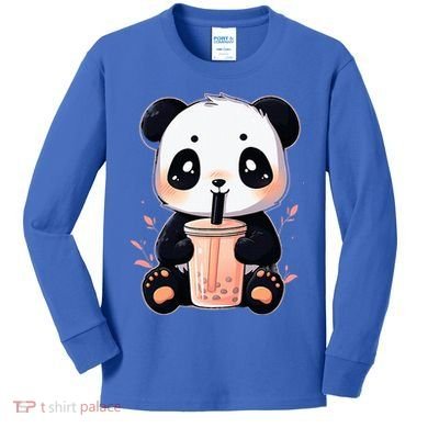 Panda Bear Boba Tea Bubble Tea Anime Kawaii  Kids Long Sleeve Shirt