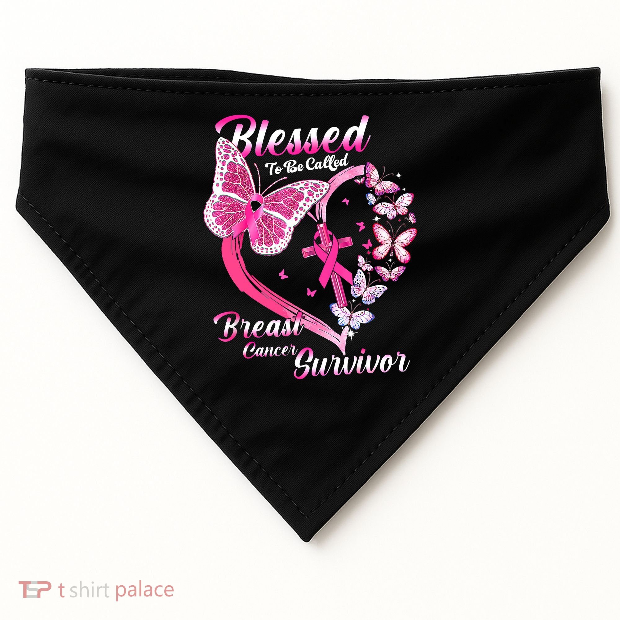 Pink Butterfly Blessed To Be Called Breast Cancer Survivor USA-Made Doggie Bandana