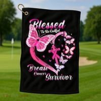 Pink Butterfly Blessed To Be Called Breast Cancer Survivor Golf Towel thumb 1