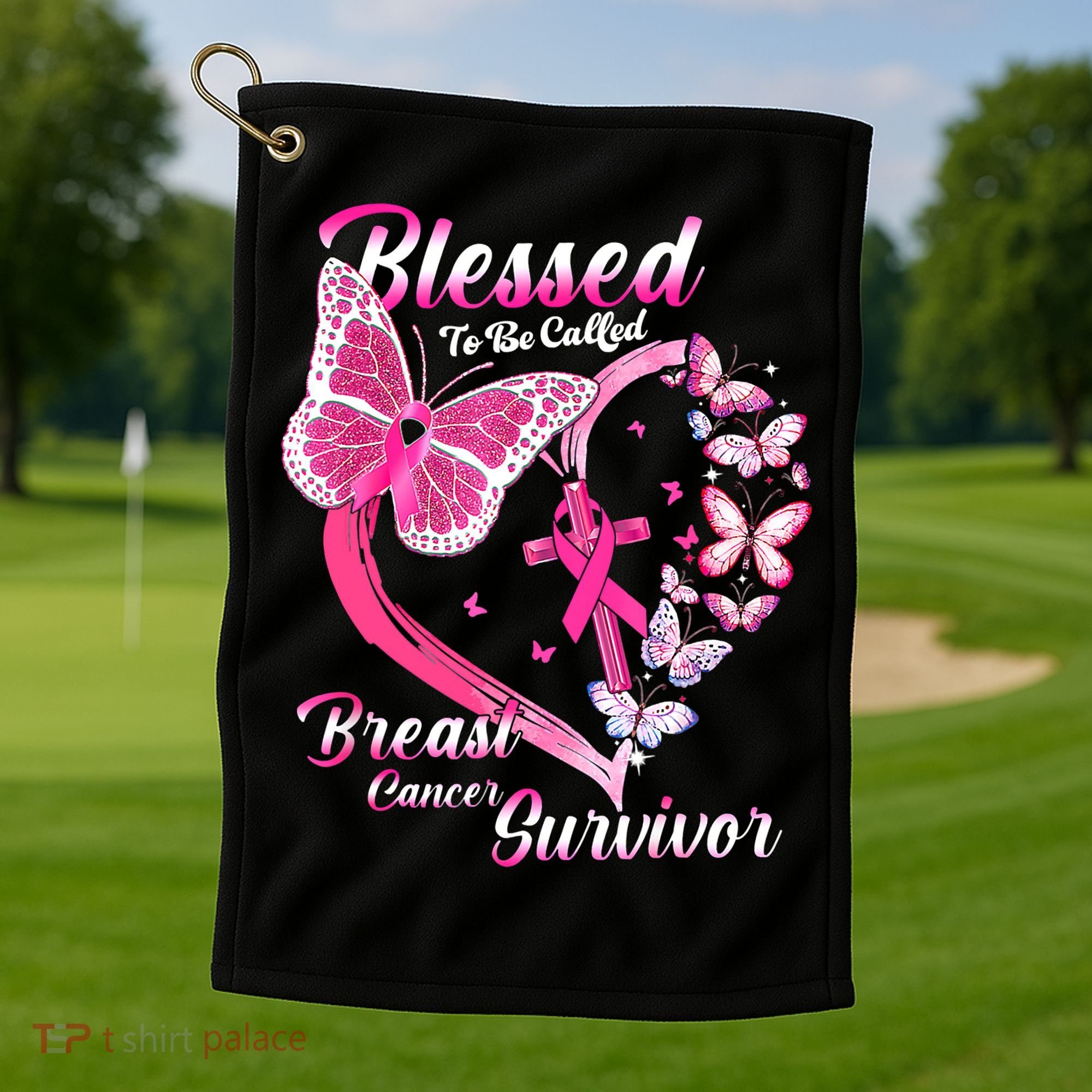 Pink Butterfly Blessed To Be Called Breast Cancer Survivor Golf Towel