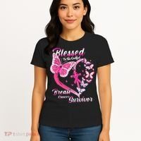 Pink Butterfly Blessed To Be Called Breast Cancer Survivor Women's T-Shirt thumb 4