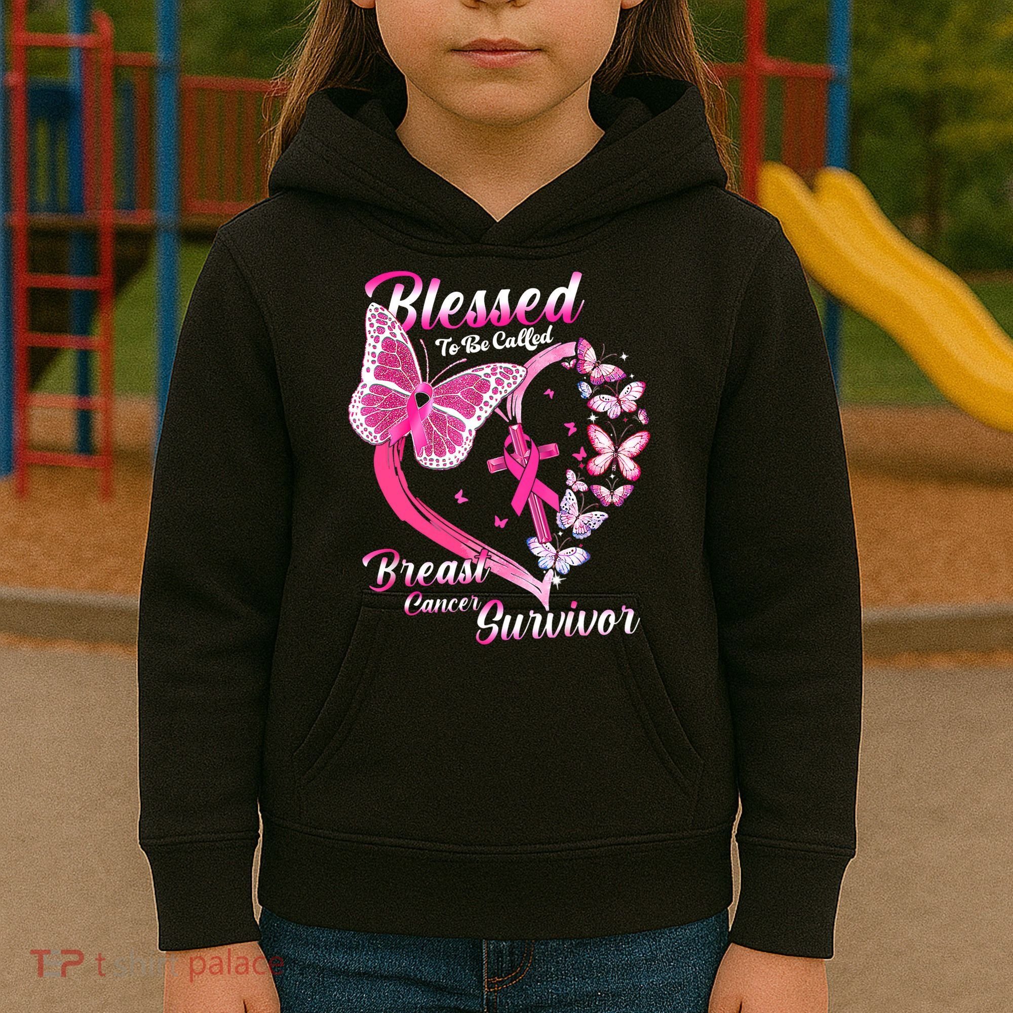 Pink Butterfly Blessed To Be Called Breast Cancer Survivor Kids Hoodie