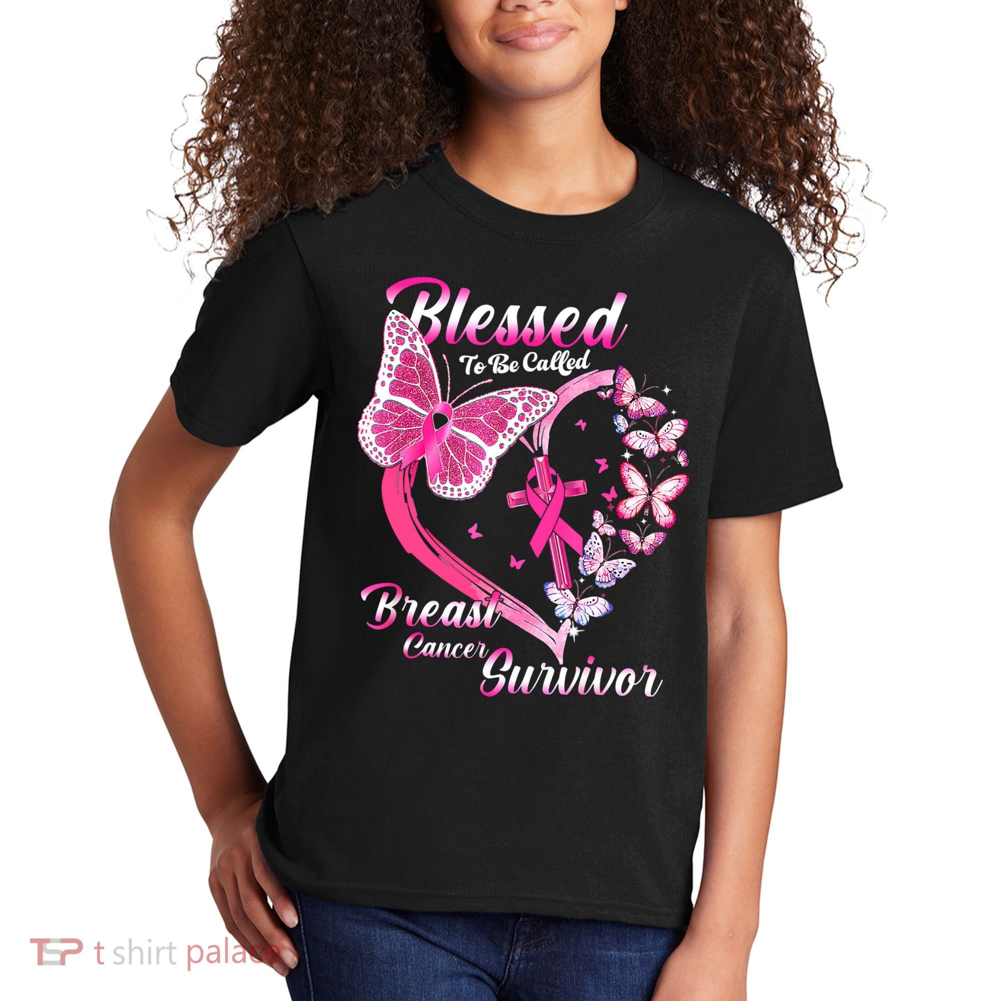 Pink Butterfly Blessed To Be Called Breast Cancer Survivor Kids T-Shirt