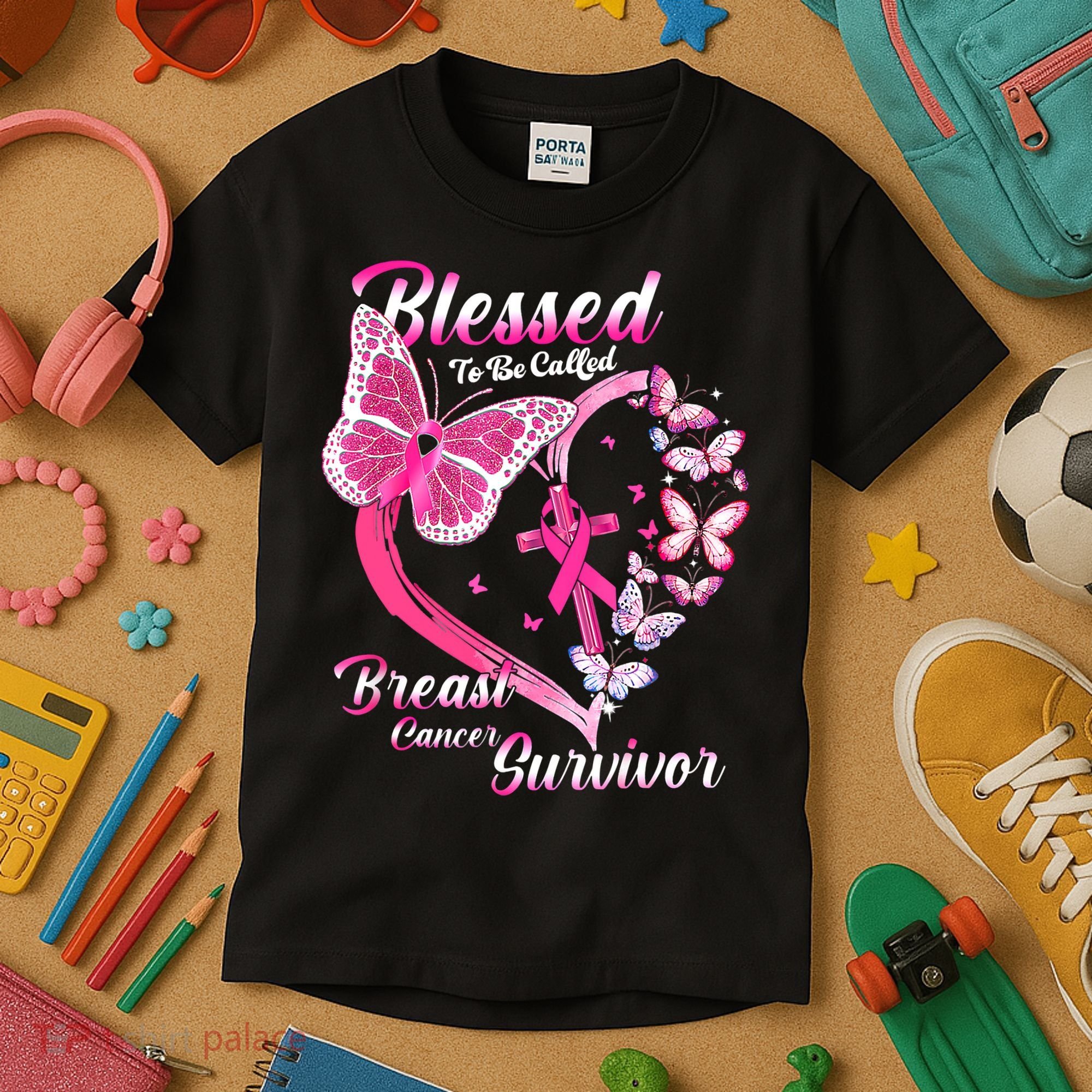 Pink Butterfly Blessed To Be Called Breast Cancer Survivor Kids T-Shirt