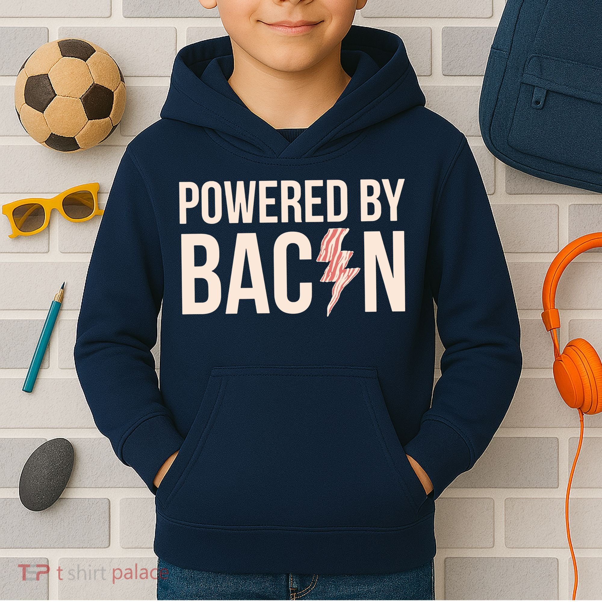 Powered By Bacon Kids Hoodie