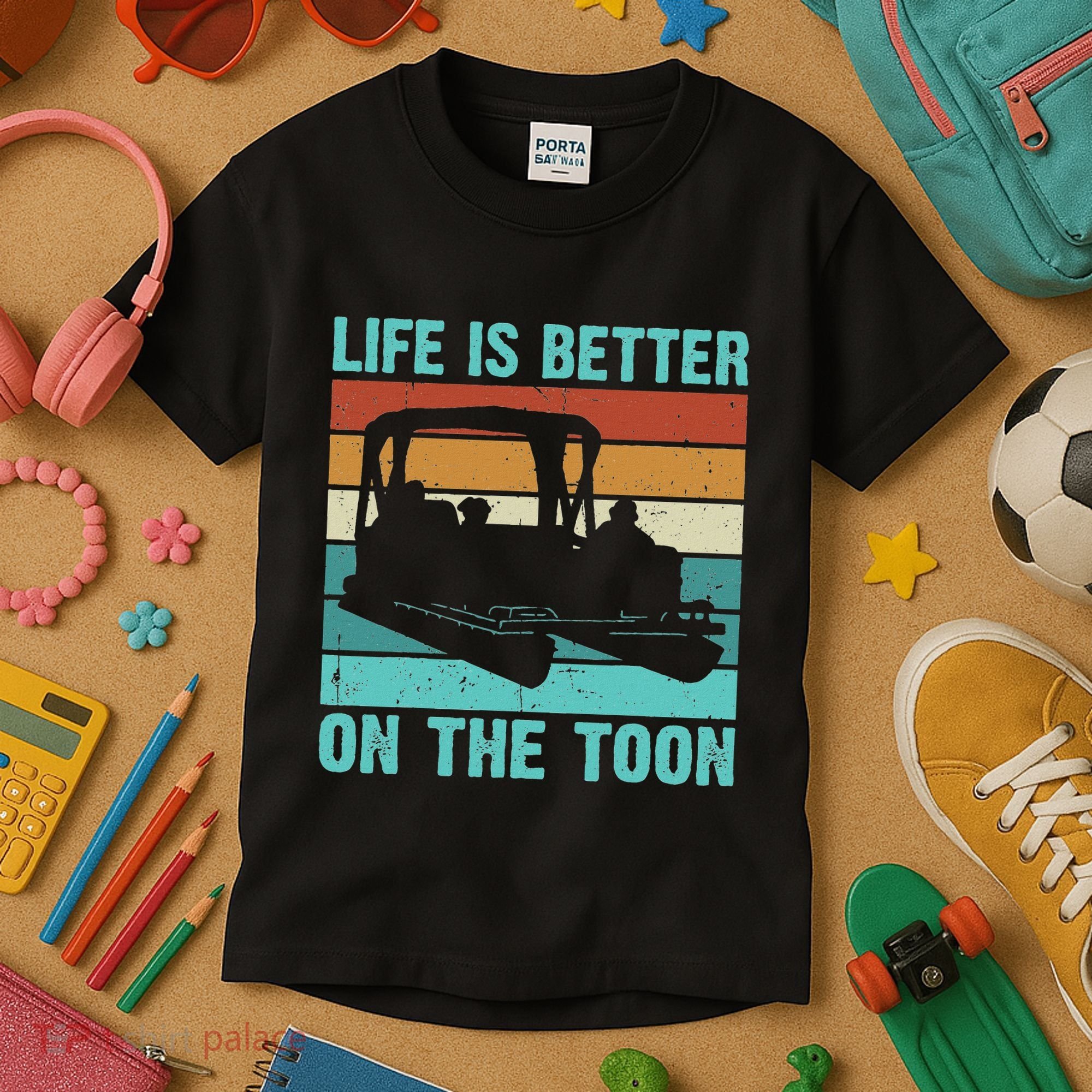 Pontoon Boat Boating Fathers Gift Life Is Better On The Toon Kids T-Shirt