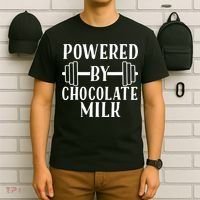 Powered By Chocolate Milk Gift Funny Weight Lifting Gift T-Shirt thumb 6