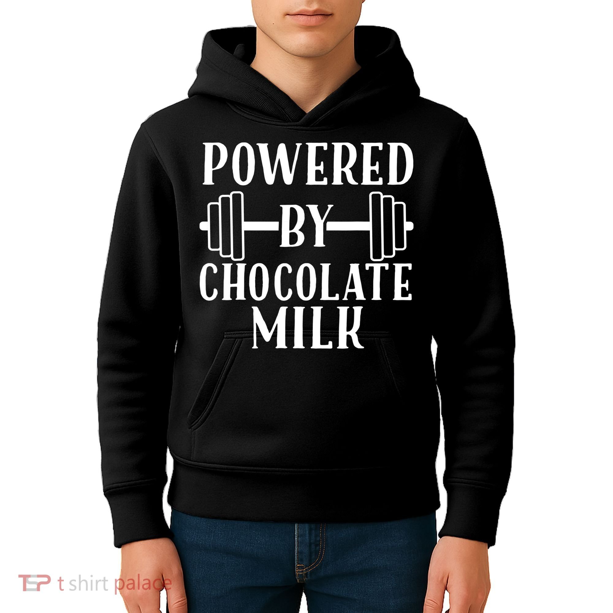 Powered By Chocolate Milk Gift Funny Weight Lifting Gift Kids Hoodie